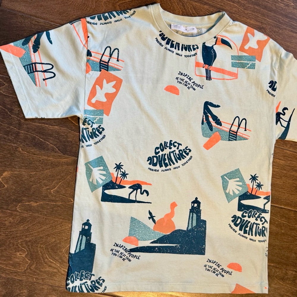 Zara Kids Graphic T-Shirts - Black, Blue, Cream, size 10 - Picture 10 of 12